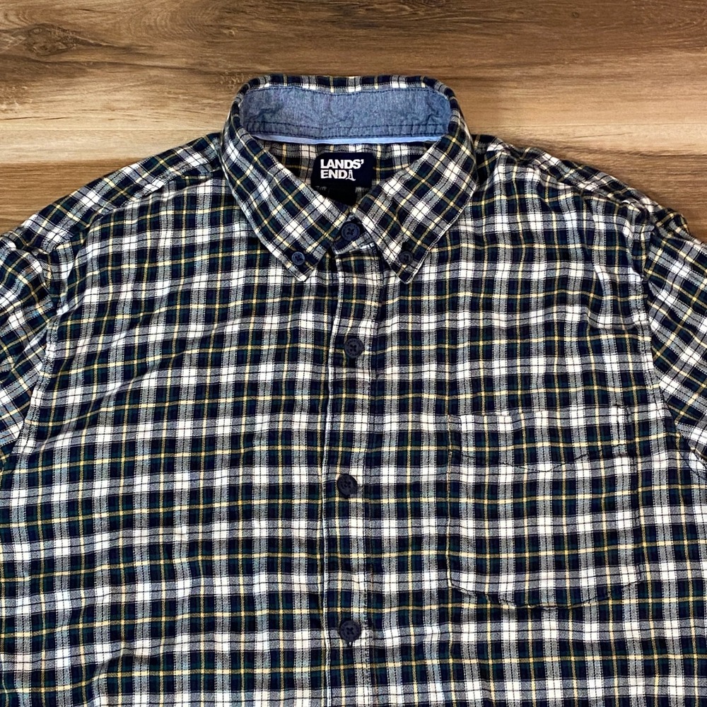 Lands' End Shirt Mens XL Button Down Tartan Plaid Long Sleeve Cotton Casual